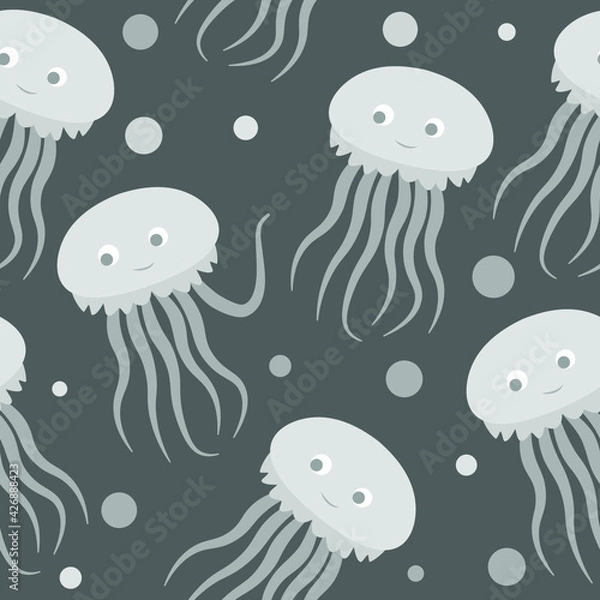 Fototapeta Seamless pattern with cute jellyfish.