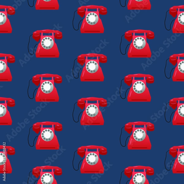 Obraz Seamless pattern with red retro telephone. 