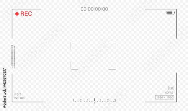 Fototapeta Video camera viewfinder. Camera frame template isolated on transpatent background. Camera frame 16:9 - vector illustration