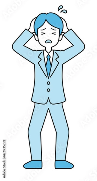 Fototapeta 頭を抱えて困っているビジネスパーソン：全身