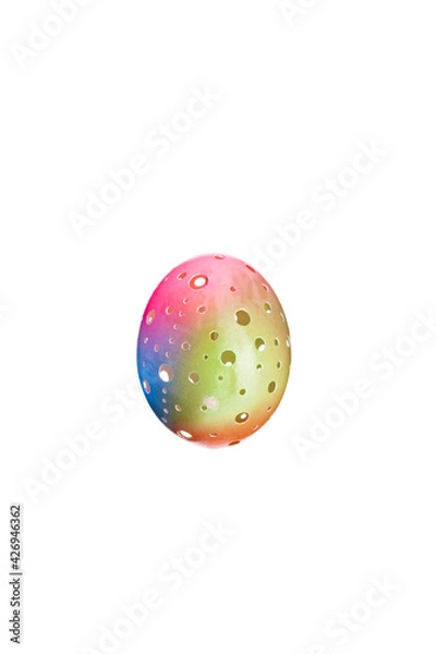 Obraz Rainbow color manually carved egg shell for special Easter holiday isolated against white background.