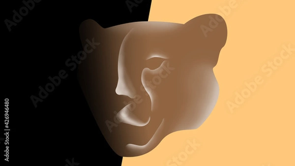Fototapeta Minimal illustration of a tiger face. Shadow art.  Beige color. 