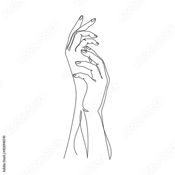 Fototapeta Continuous line vector drawing of hands. Minimalist Illustration. One Line concept.