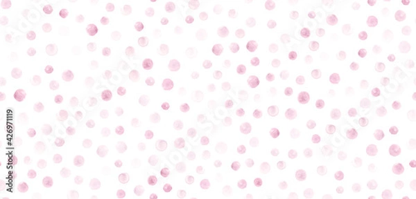Fototapeta Seamless Pink Watercolor Circles. Rounds Texture. Graphic Spots Wallpaper. Cute Rose Watercolor Circles. Grunge Polka Dots Background. Modern Hand Drawn Print. Rose Watercolor Circles.