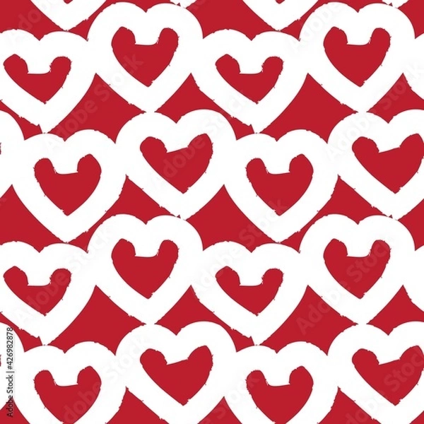 Fototapeta Red Heart shaped brush stroke seamless pattern background