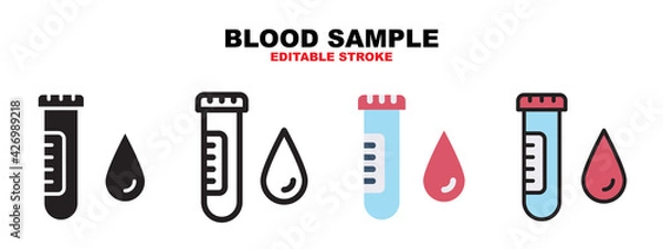 Obraz Blood Sample icon set with different styles. Icons designed in filled, outline, flat, glyph and line colored. Editable stroke and pixel perfect. Can be used for web, mobile, ui and more.
