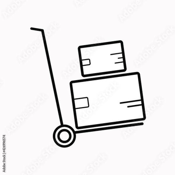 Obraz lazy delivery cart icon with boxes, vector on white background