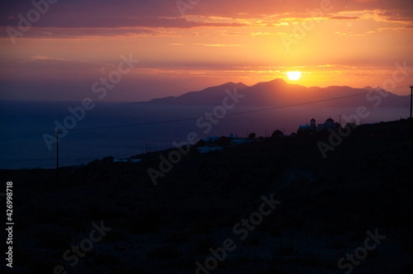 Obraz ギリシャ・サントリーニ島の風景・朝焼け