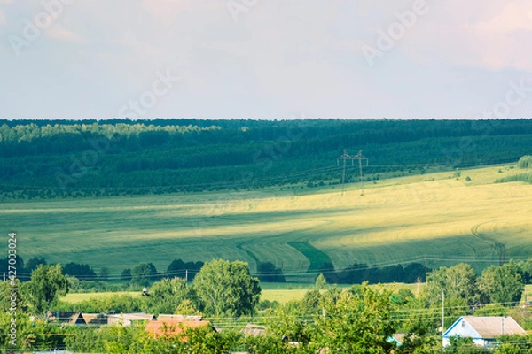 Fototapeta Power line 500kV passes through the plain