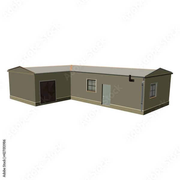 Fototapeta Garage, car workshop one-storey building. Vector image on a white background.