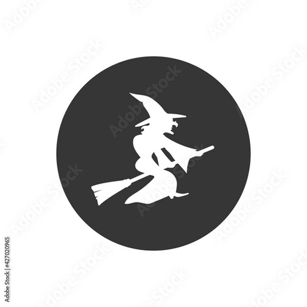 Obraz Witch on a broom vector white icon