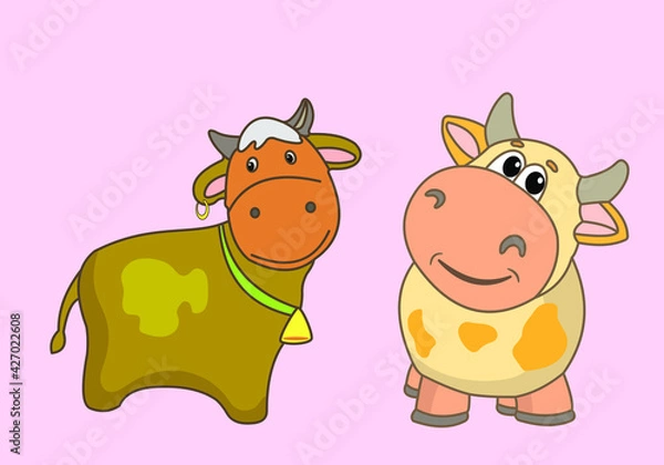 Fototapeta In the world of animals, nature. Vector image of animals in color. cow.