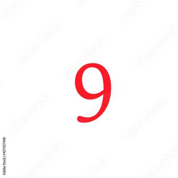 Fototapeta editable vector number 9 nine in red color, typography in minimal design