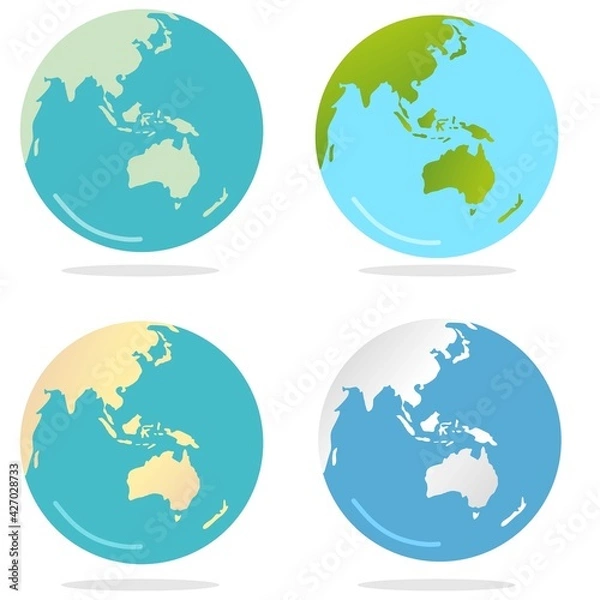 Fototapeta Vector illustration set of globe with map view of Asia, holiday and travel themes, lessons, suitable for travel advertisements