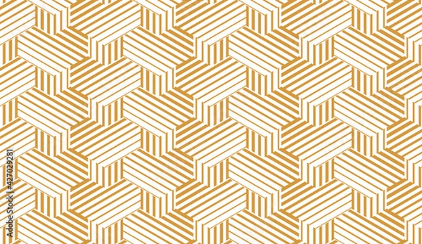 Fototapeta Abstract geometric pattern with stripes, lines. Seamless vector background. White and gold ornament. Simple lattice graphic design