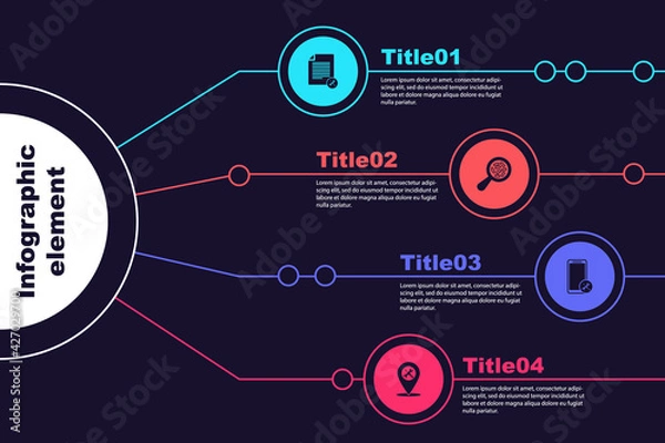 Obraz Set File document service, Microorganisms under magnifier, Mobile and Location. Business infographic template. Vector