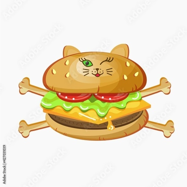 Fototapeta Comic hamburger in the form of a cat