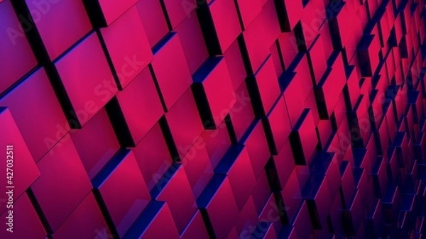 Fototapeta Diseño abstracto de panel futurista con hexágonos y cubos. Ilustración 3d con iluminación y relieve. Fondo realista