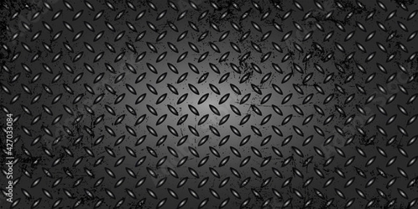 Fototapeta Black metallic shabby abstract steel mesh, brutal floor as a background for design. Dark mockup for cool banners, vector illustration.