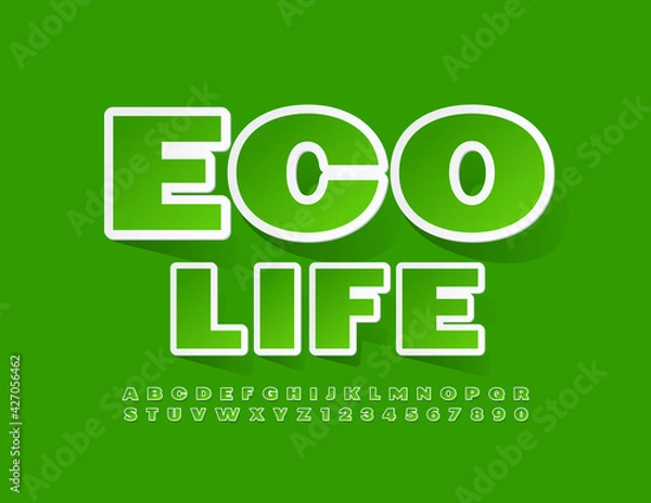 Fototapeta Vector green concept Eco Life. Modern style Font. Set of sticker Alphabet Letters and Numbers