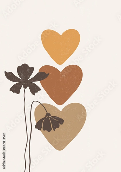 Fototapeta Botanical flower heart print boho minimalist wall art
