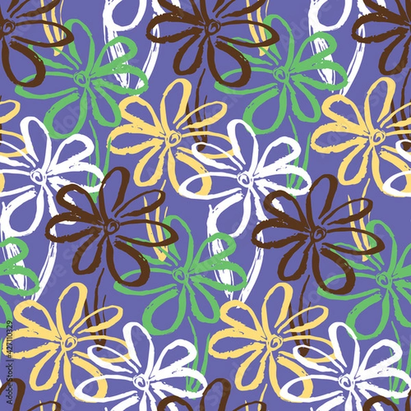 Fototapeta Abstract purple pattern with ink simple flowers