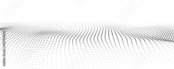 Fototapeta Wave 3d. Wave of particles. Futuristic point wave. Design for poster. Technology vector background. Vector illustration.