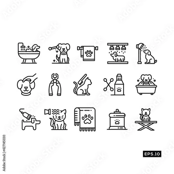 Fototapeta Pet Salon line Icon set. Pet Grooming Icon or Logo Illustration Vector Template For Web and Mobile