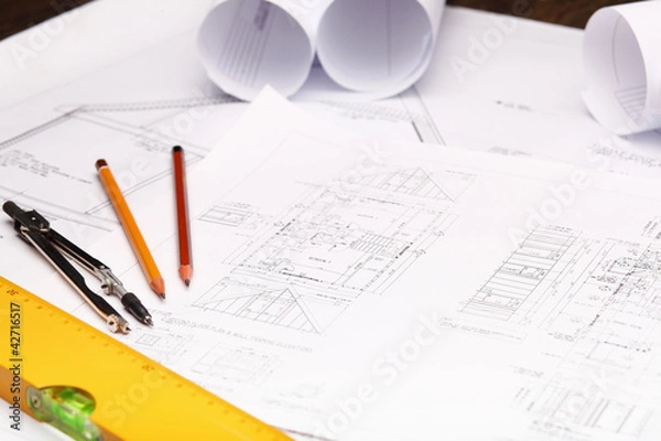 Obraz Tools and papers with sketches