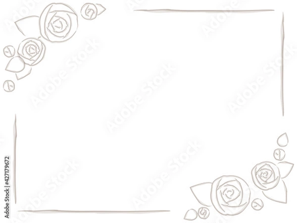 Fototapeta 水彩っぽいバラのイラストが付いたフレーム
