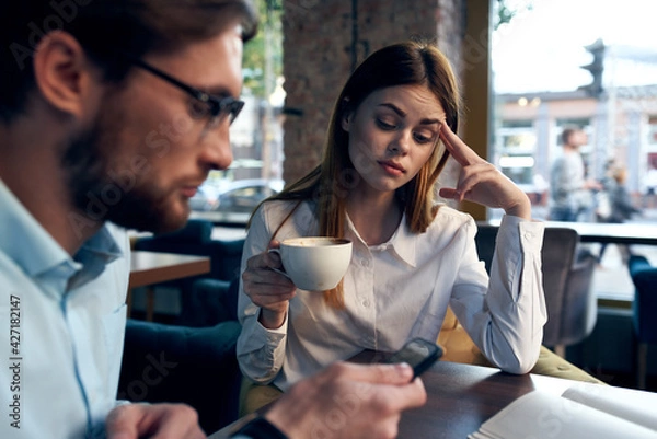 Obraz work colleagues cafe rest breakfast communication lifestyle