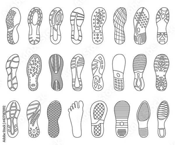 Fototapeta Footprint shoe vector outline set icon. Vector illustration sole on white background. Isolated outline set icon footprint shoe.