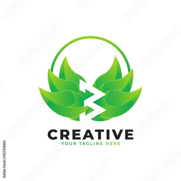 Obraz Nature Green Leaf Letter B Logo with Circle. monogram logo. Green Leaves Alphabet Icon. Usable for Business, Science, Healthcare, Medical and Nature Logos.Flat Vector Logo Desgn Template Element. 