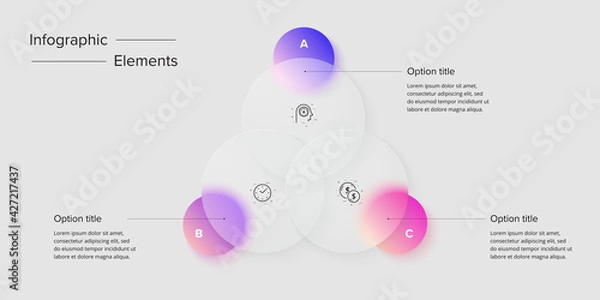 Fototapeta Venn diagram in glassmorphic circle infographic template. Overlapping circular shapes for logic graphic illustration. Vector info graphic in glassmorphism design.