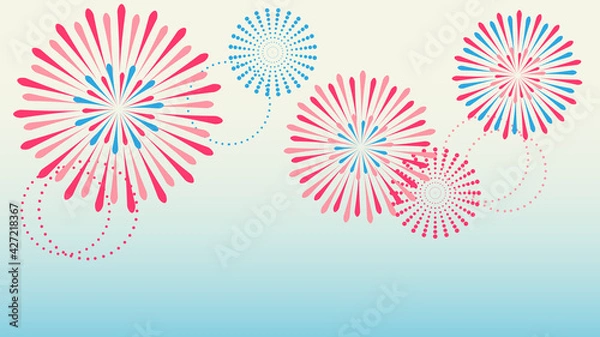 Fototapeta 暑中お見舞い　花火と和風のイラスト