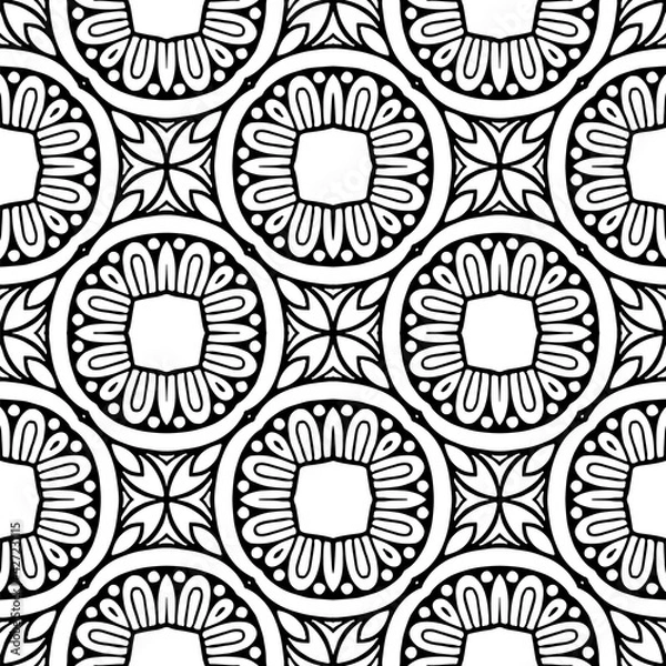 Fototapeta Black and white Decorative ornaments backgrounds, Monochrome seamless vector pattern for wrapping paper, fabric, textile, wedding invitations, packing.