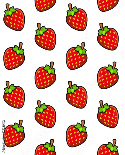 Fototapeta Strawberries Seamless Pattern on White Background. Vector