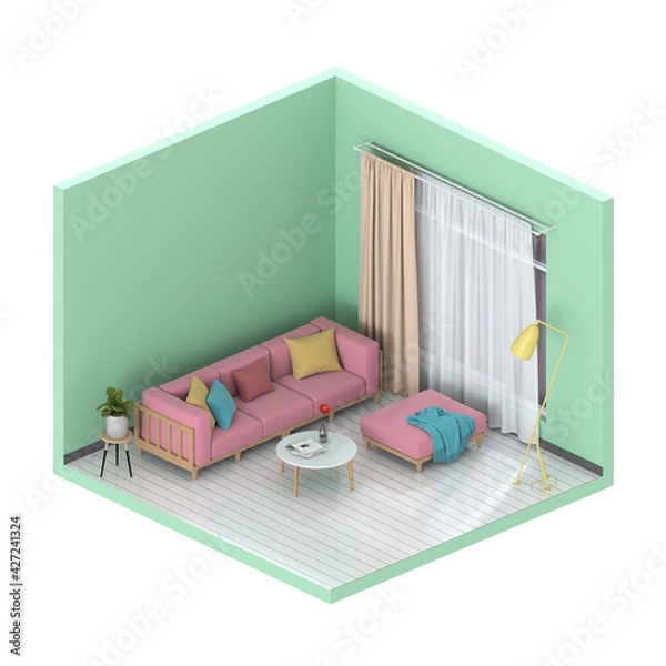 Obraz Minimalist interior living room, 3D render
