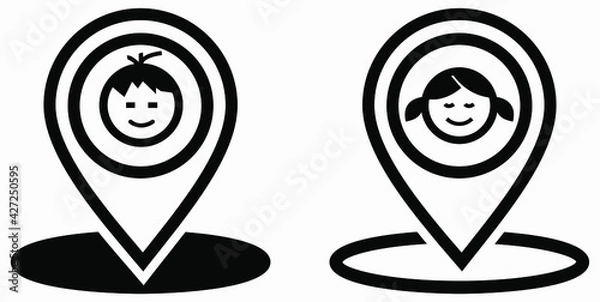 Fototapeta Boy or Gir location icon. Geotag the child. Tracking children. Vector graphics.