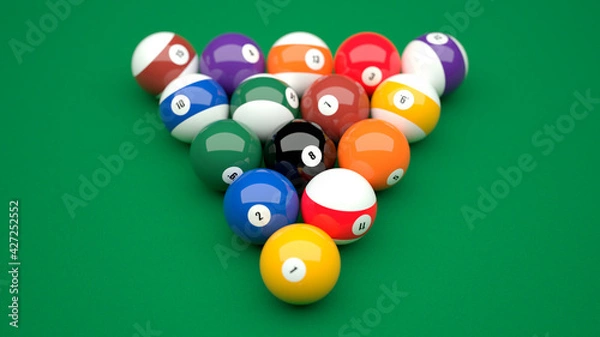 Obraz billiard balls on a green background