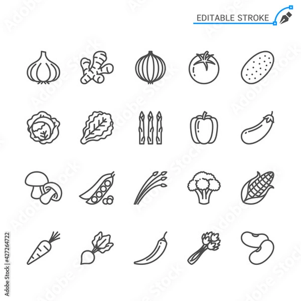 Obraz Vegetable line icons. Editable stroke. Pixel perfect.