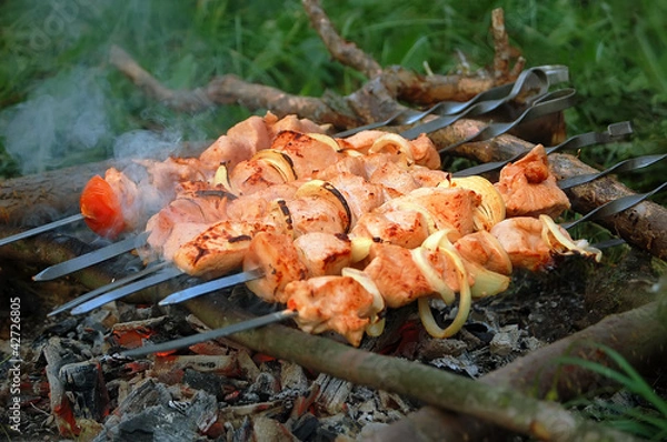 Fototapeta Appetizing juice shashlik.