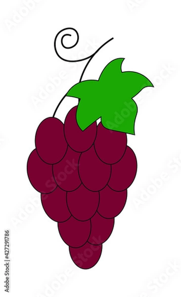 Fototapeta Vector simple illustration of a bunch of red grapes with a green leaf. Can be used as an icon, logo, sticker.