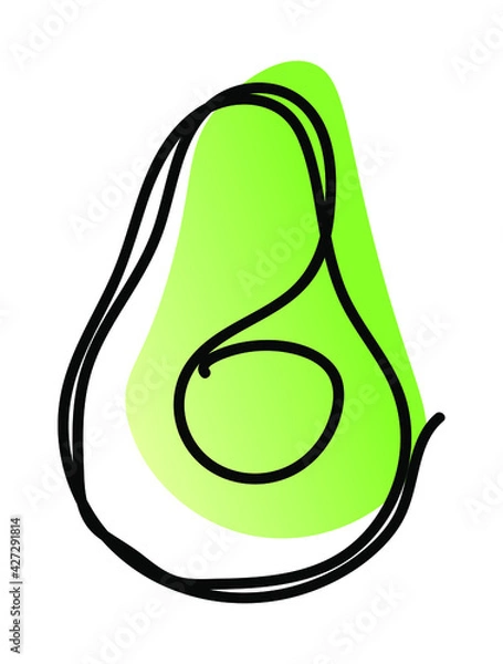 Fototapeta Vector illustration of avocado in one line endless style. Green and light green abstract spot background. Can be applied as a sticker, icon, logo.