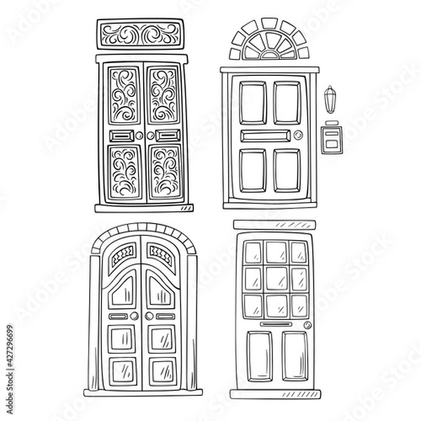 Obraz Set of hand-drawn vintage doors. 