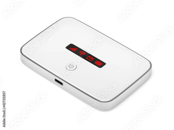 Fototapeta Mobile wifi router on white background