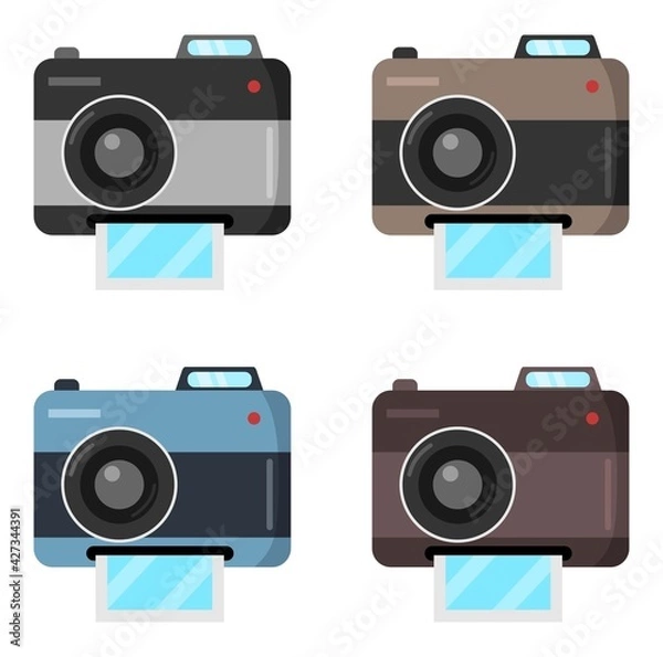 Fototapeta Vector illustration set of a camera that can print photo, perfect for advertisements related to vacations and travel