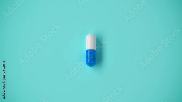 Fototapeta 3D Pill isolated on blue. Top view with copy space. Medicine and Health care concepts.