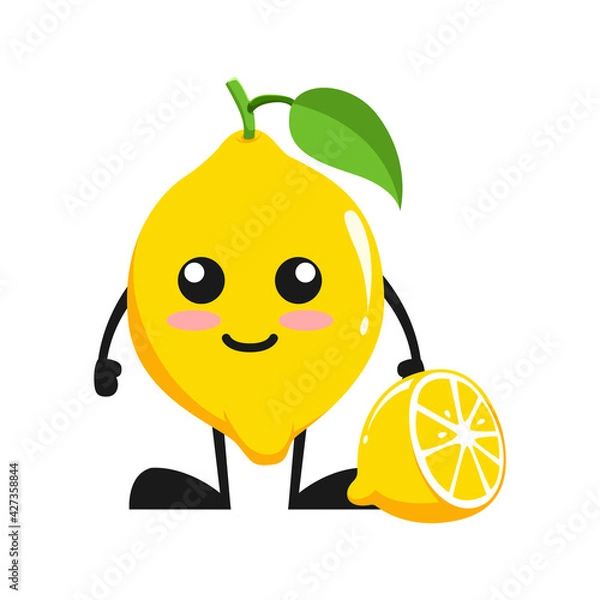 Fototapeta vector illustration of cute lemon fruit expression or character smile. cute lemon fruit Concept White Isolated. Flat Cartoon Style Suitable for Landing Page, Banner, Flyer, Sticker.
