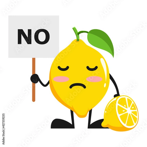 Fototapeta vector illustration of cute lemon fruit choice or character sign no. cute lemon fruit Concept White Isolated. Flat Cartoon Style Suitable for Landing Page, Banner, Flyer, Sticker.